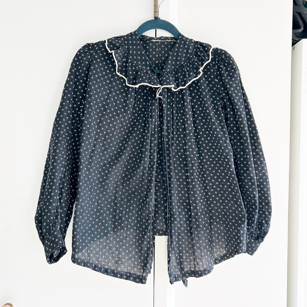 Vintage Polka Dot Ruffle Collar Top